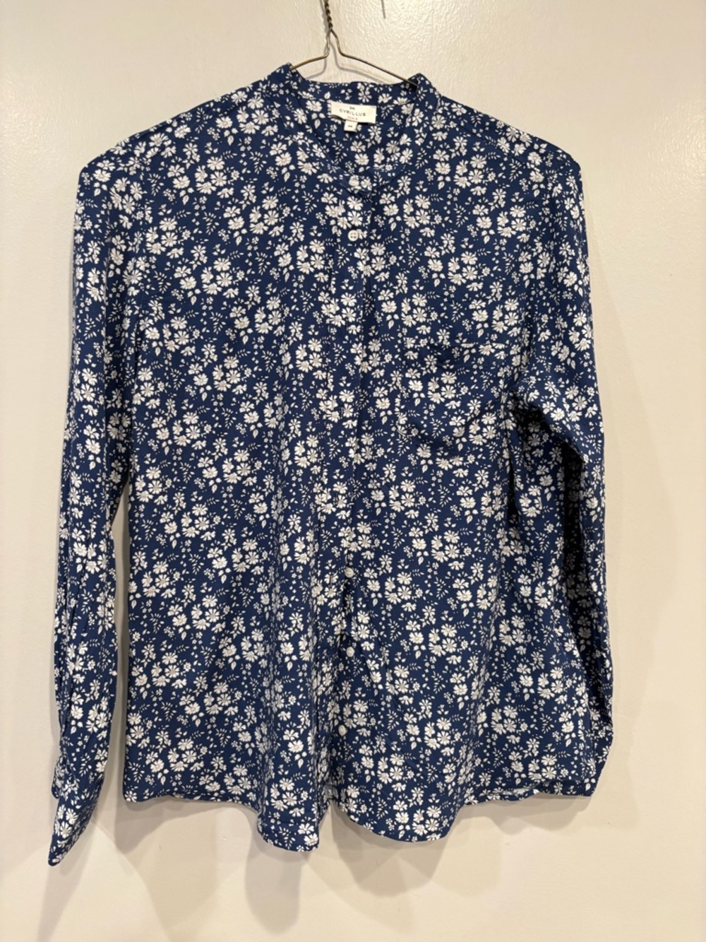 Cyrillus Navy Blue and White Floral Button-Up Blouse